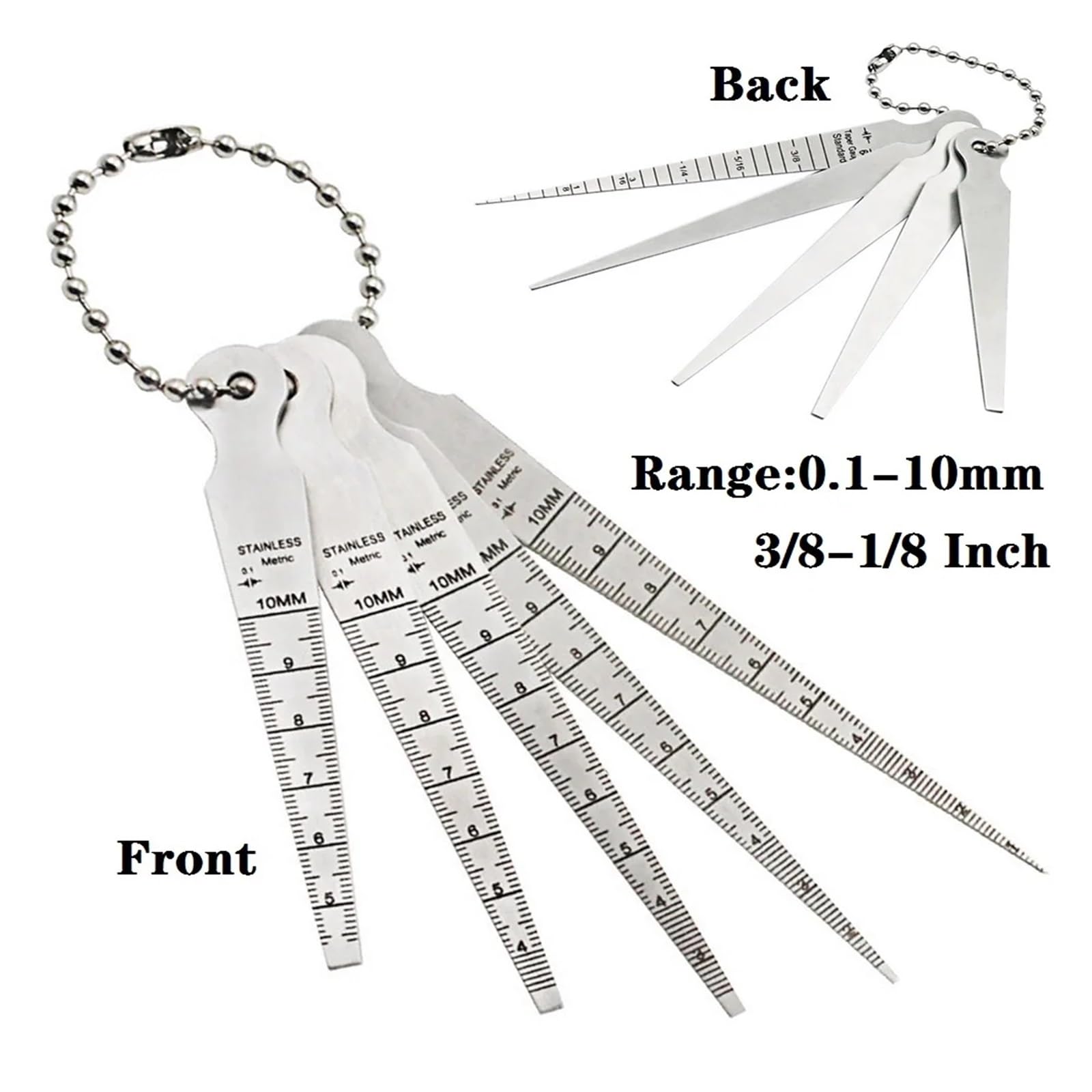 EDEDE Lame Spessimetro, 6 Pezzi/Set Calibro Conico in Acciaio Inossidabile 0mm-7mm di Apertura Calibro a Cuneo di Apertura Ispezione Fori Righello di misurazione(Model 9)