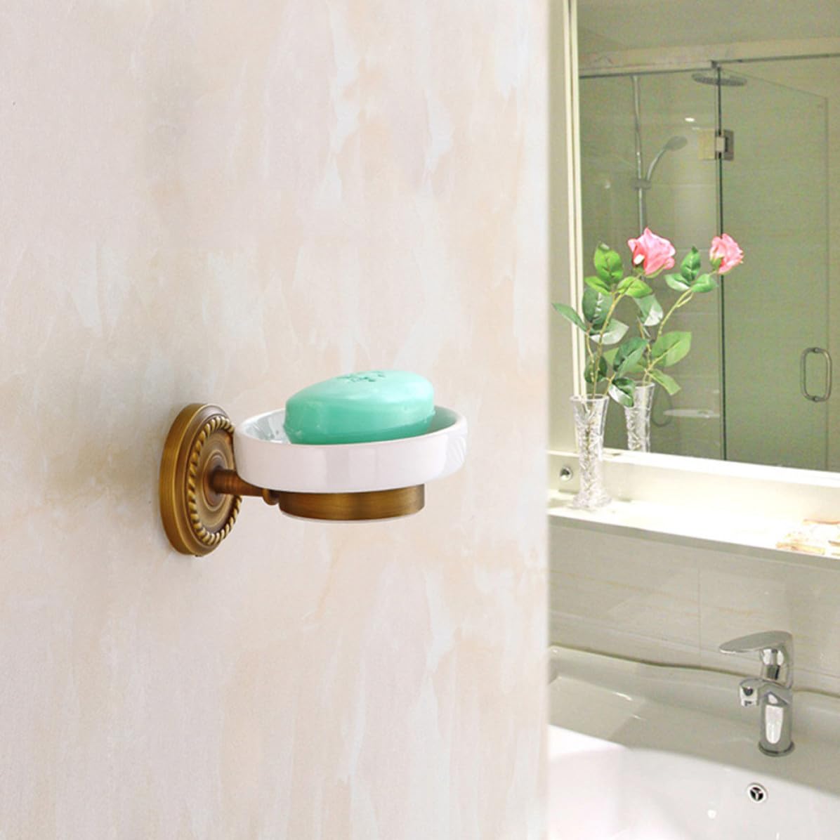 Jabonera de Cobre y Cerámica Vintage de Pared para Baño