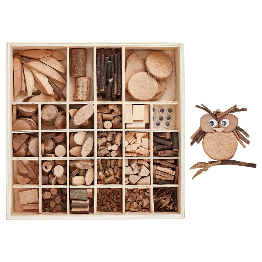 PH PandaHall Wooden Unfinished Craft Kits Garden Playset Loose Parts Natural Wood Slices Wooden Art Paint Bulk Crafts for DIY Painting Building Sorting Activities School Projects