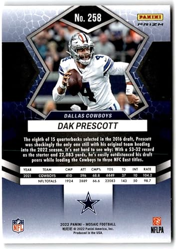 Miniatura 2 de 2022 Panini Mosaic Mosaic Reactive Orange #258 DAK PRESCOTT National Pride Dallas Cowboys Football Trading Card