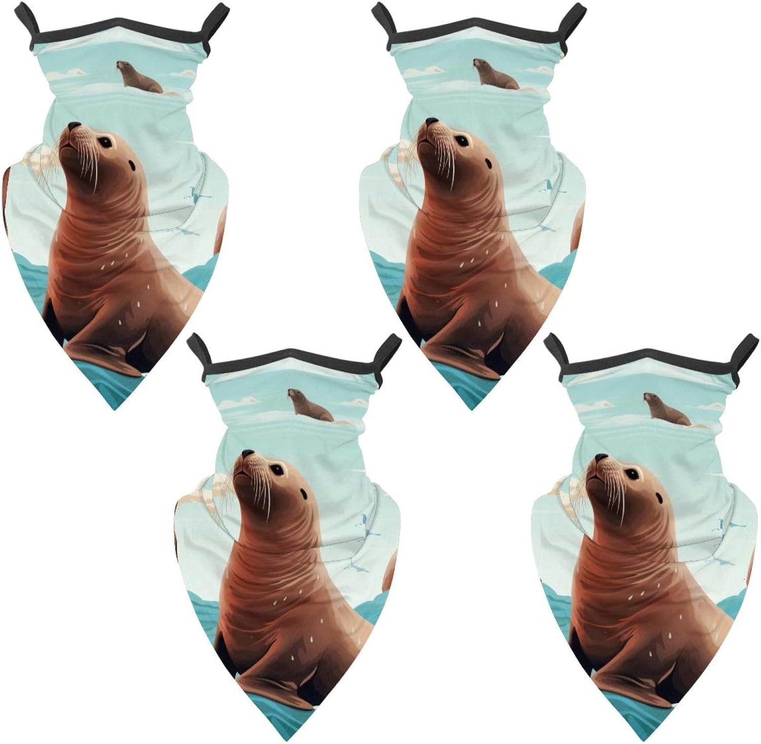 4 Pieces Cooling Neck Gaiter Face Cover for Sun Protection Sea Lion Face Mask Reflective for Men Women Fishing Cycling Hiking