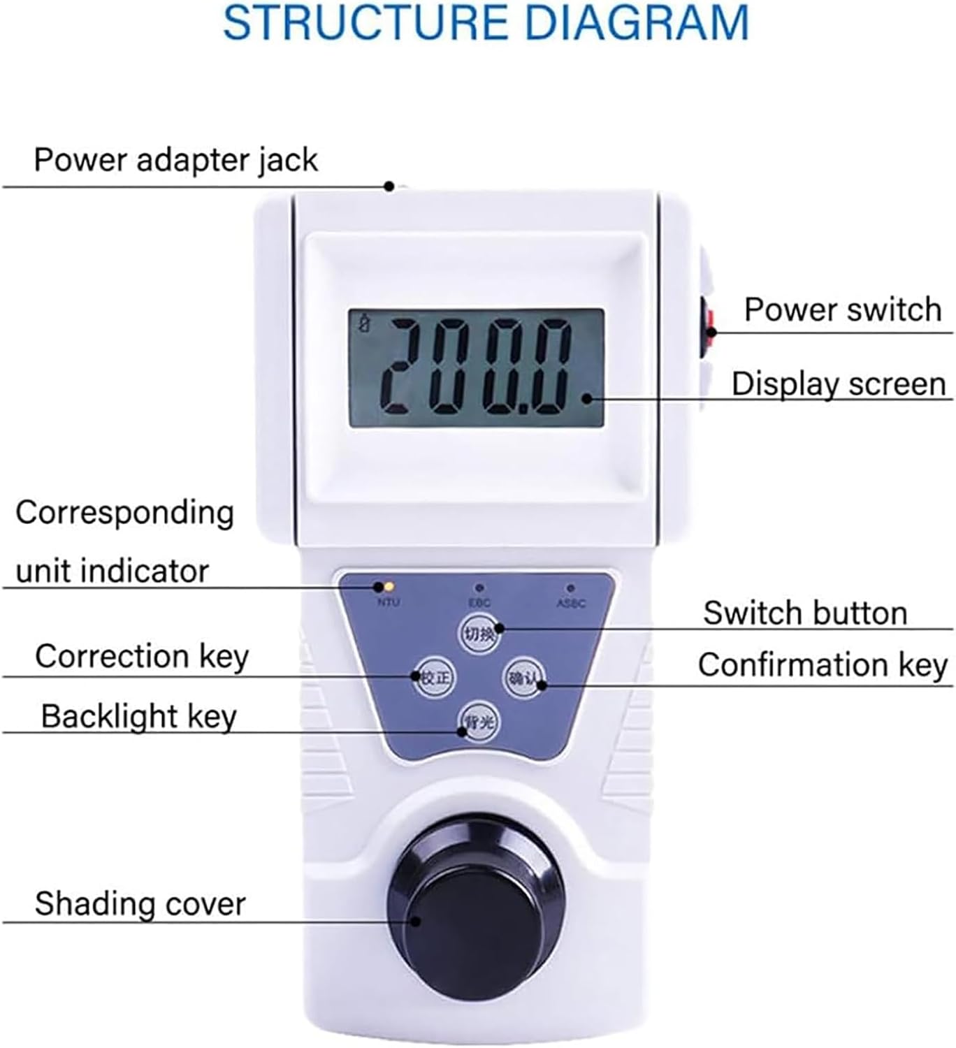 Water Quality Tester, Portable Digital Water Turbidimeter, Scientific Turbidity Meter, Measuring Range 0-200NTU, with LED Display, for Lab Water Treatment Plant Wine Industry