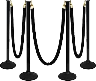 4 Pack Stanchions Post with Velvet Rope, Crowd Control Stanchions, Queue Pole for for Movie Theater, Party Supplies