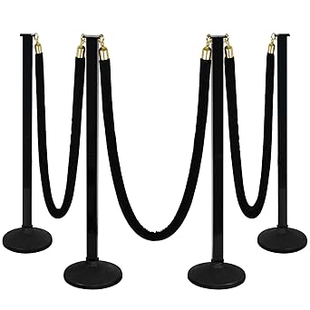 4 Pack Stanchion Post with Velvet Ropes Weighted Base, Crowd Control Barriers, Red Carpet Runner Poles, Queue Poles for Party, Movie Theater, Plastic