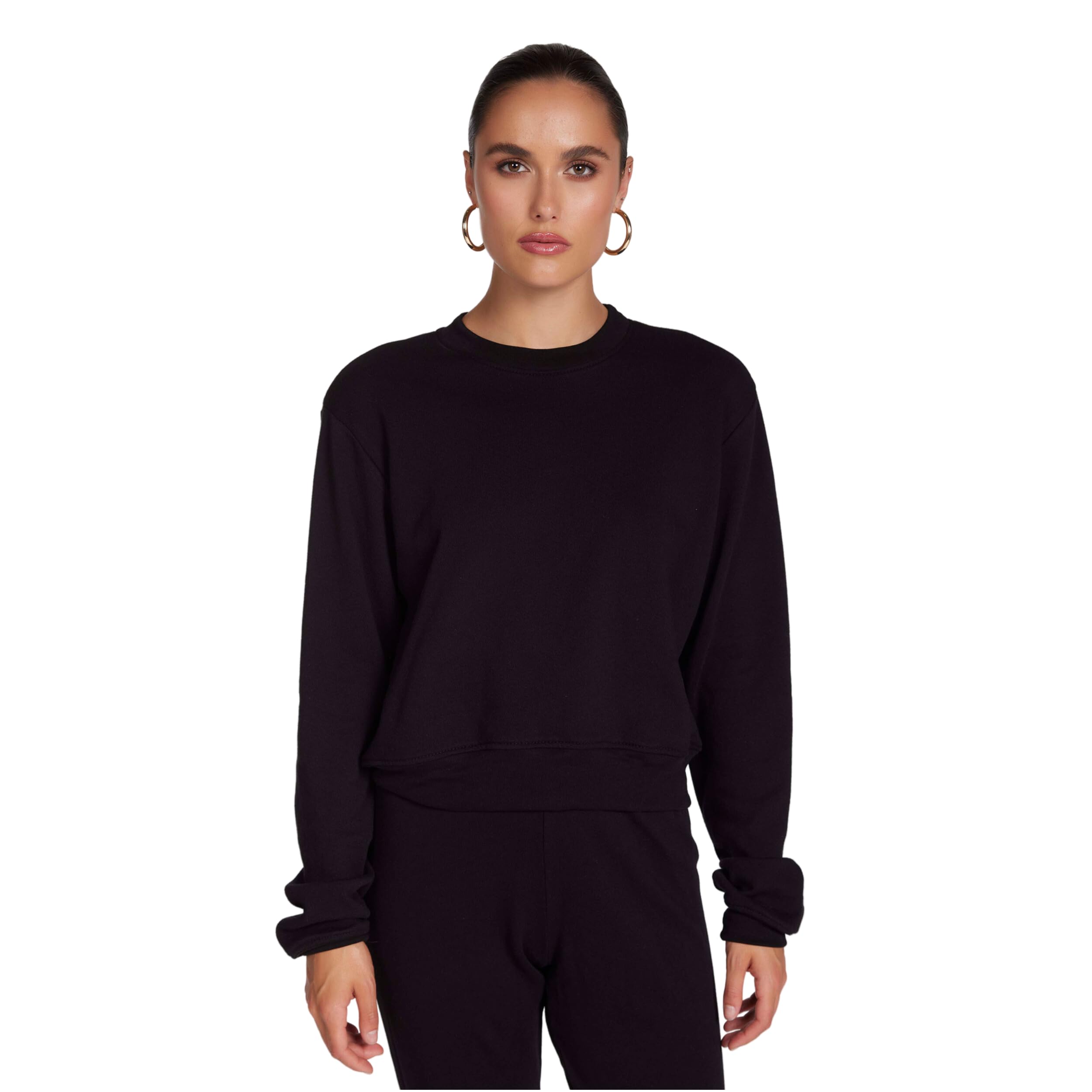 Michael Lauren Exon Pullover Sweatshirt for Women, Crew Neckline, 100% Cotton, Womens Sweatshirt, Made in LA (Black)