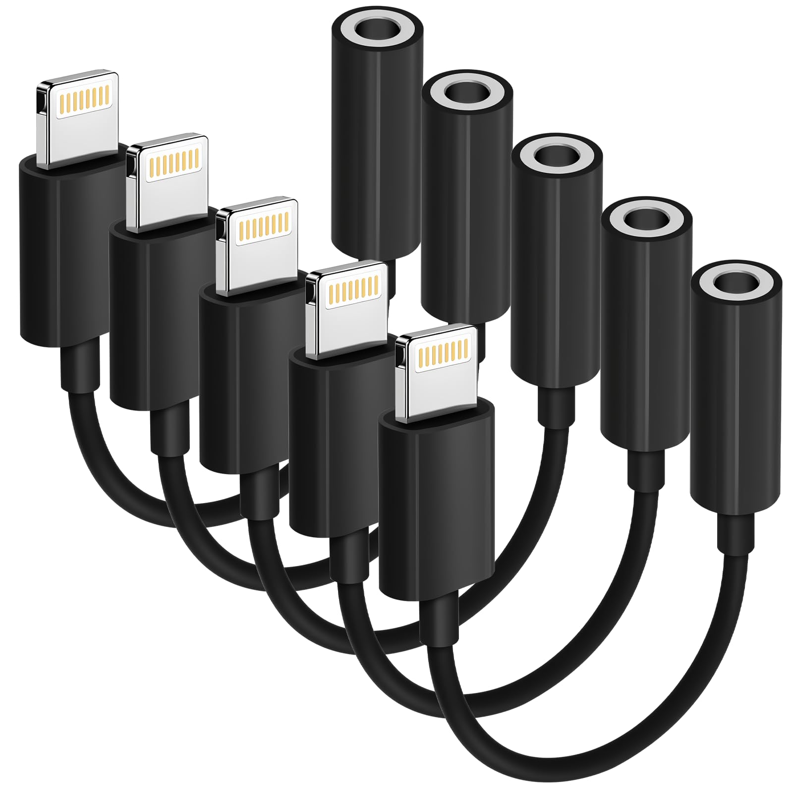 Apple MFi Certified 5 Pack Lightning to 3.5 mm Headphone Jack Adapter for iPhone, iPhone Aux Adapter Converter Dongle Audio Cable Compatible with iPhone 14 13 12 11 X XS 8 7 Black