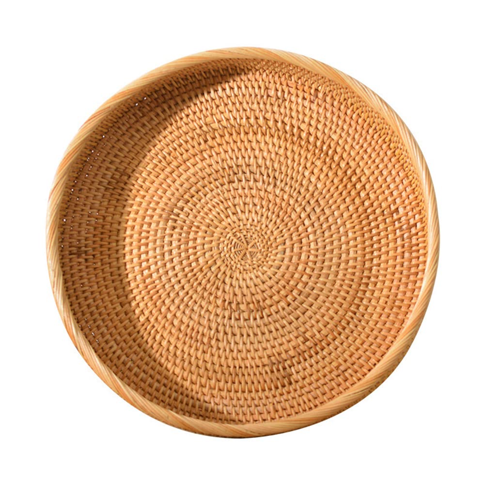 2 Stück Rund Rattan Obstkörbe, Geflochtene Brot Korb Natürlicher Aufbewahrungskörbe Eierkorb Organizer Obstplatte Picknickkorb Brotschale Obstschale für Esszimmer Küche Wohnkultur Desktop Organizer