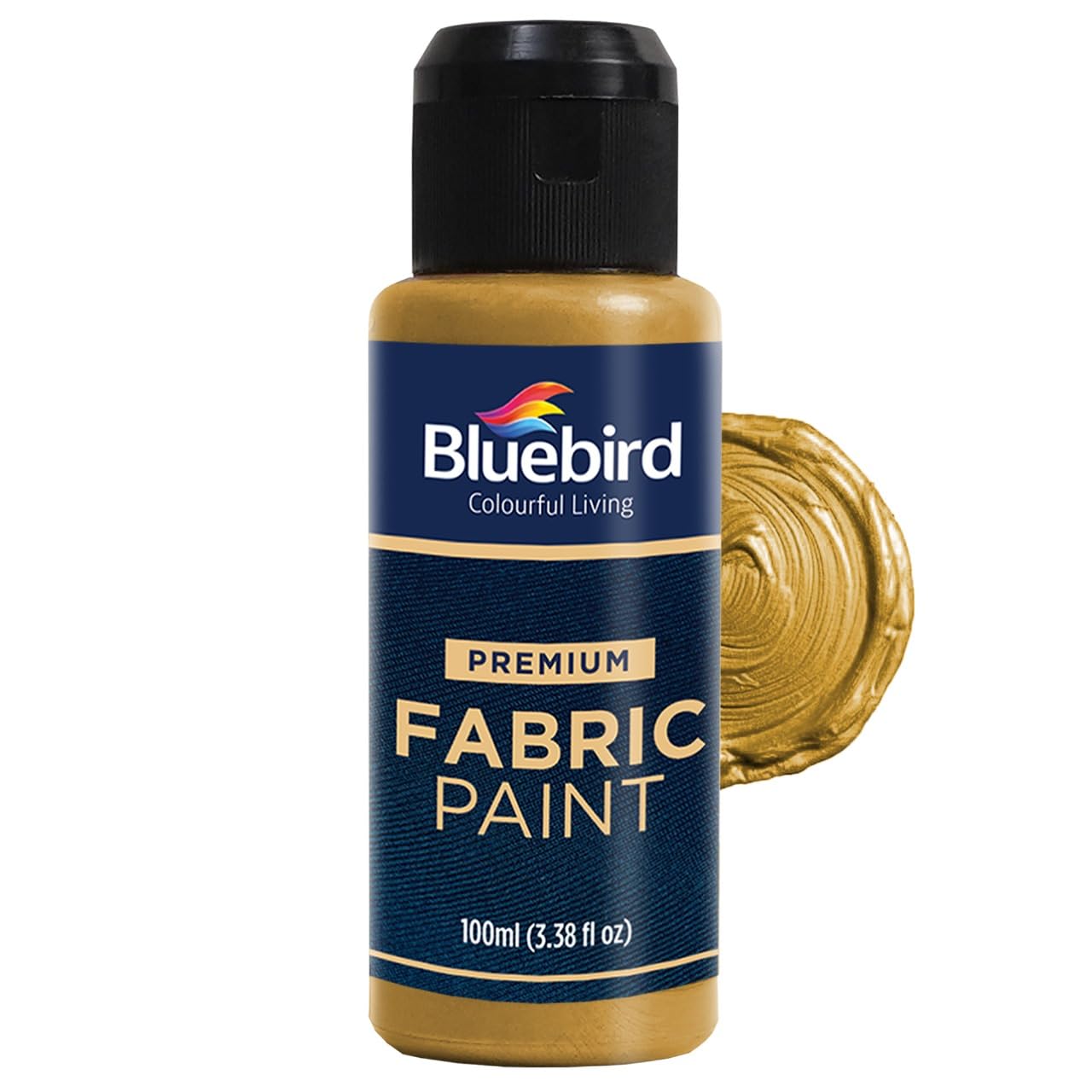 Bluebird Permanent Fabric Paint 100ML Non-Toxic Textile Paint for Clothes (Light Gold)