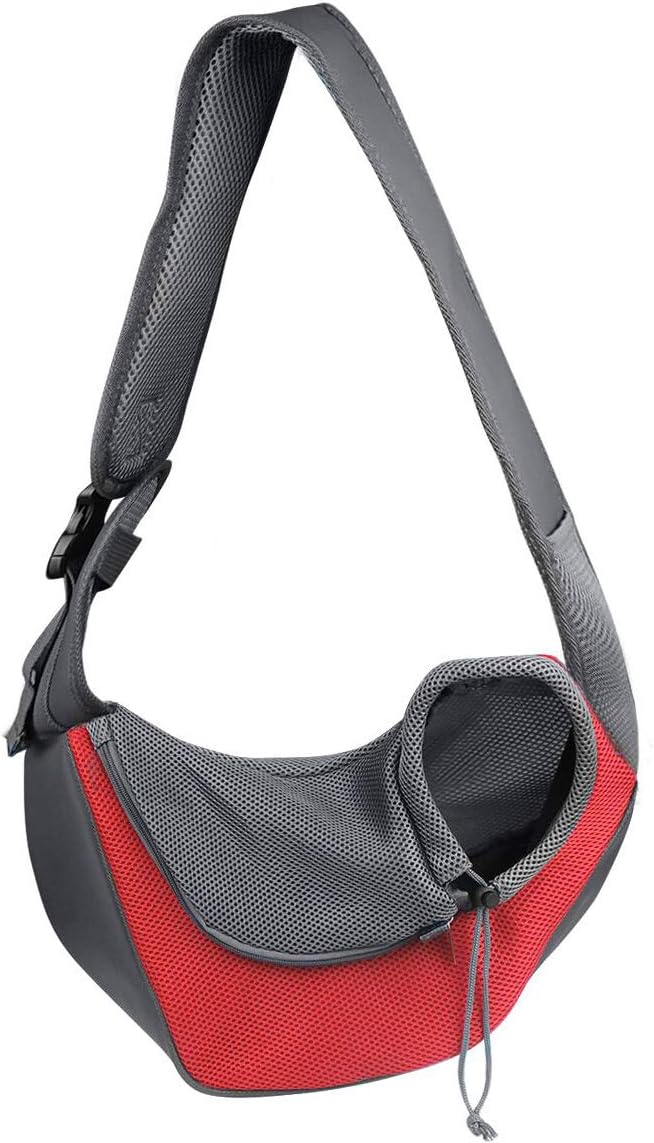 Pet Dog Sling Carrier, Breathable Mesh Travelling Pet Hands-Free Sling Bag Adjustable Padded Strap Front Pouch Single Shoulder Bag for Dogs Cats Below 6 LB