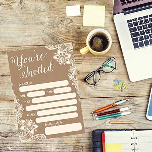 50 Fill In Invitations, Burlap And Lace, Kraft, Wedding Invitations, Bridal Shower Invitations, Rehearsal Dinner, Dinner Invites, Baby Shower Invite, Bachelorette Party Invites, Engagement, Graduation #TOP3