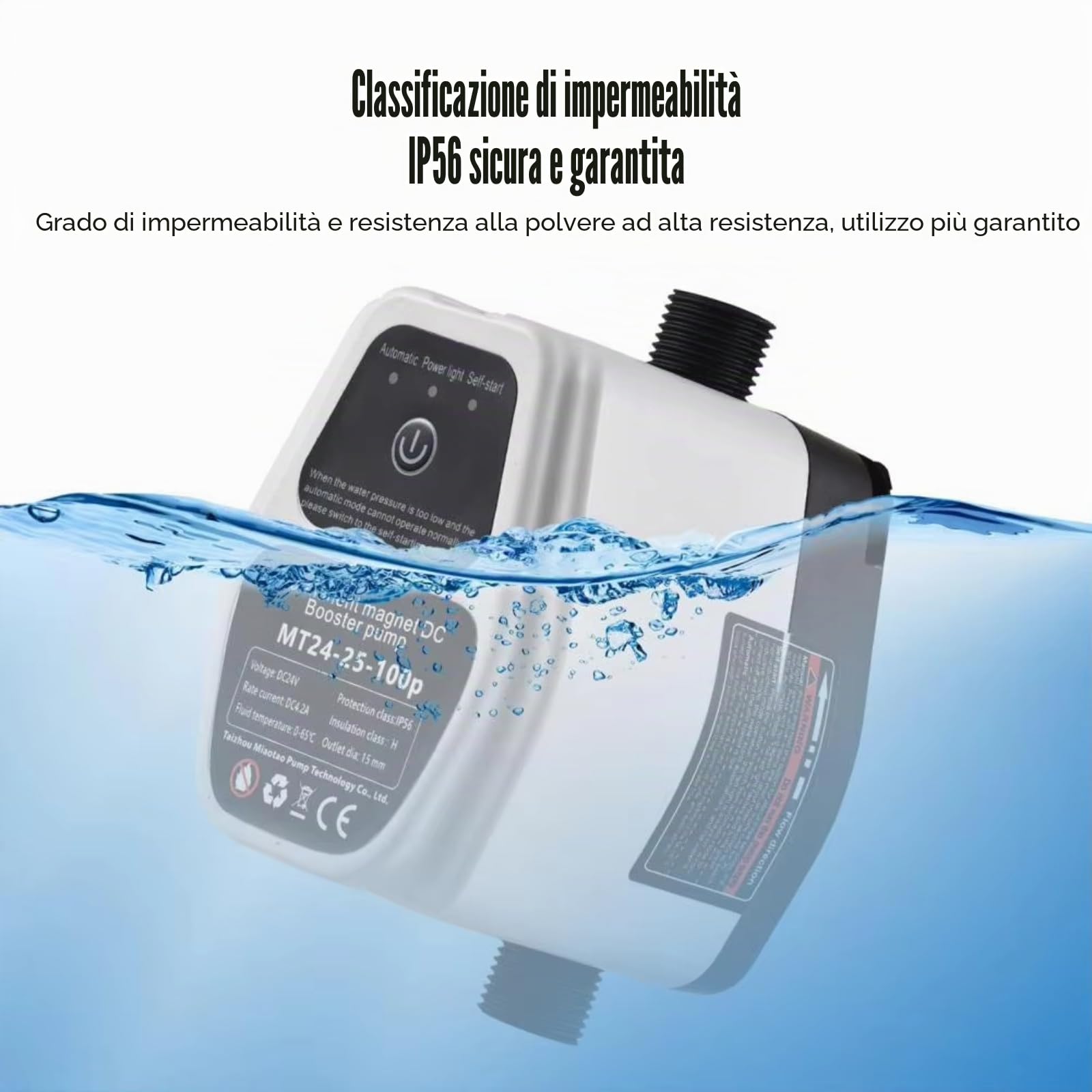 Pompa Booster Pressione Acqua Domestica, 100W 24V 25L Pompa di Aumento Pressione dell'Acqua silenziosa Completamente Automatica e con rilevamento Intelligente per Doccia Acqua Calda