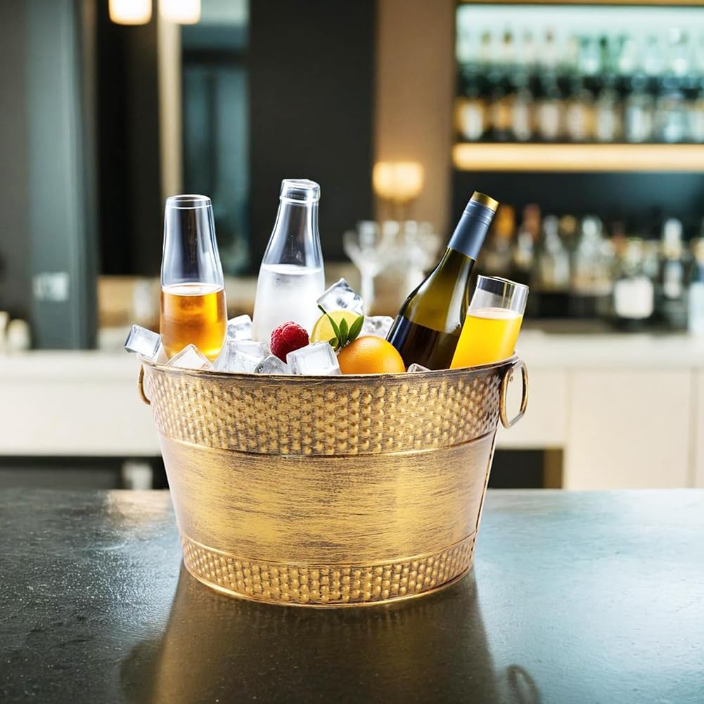Secchiello per Ghiaccio in Metallo Grande, Vasca per Bevande per Vino, Birra, Champagne e Cocktail, Ideale per Catering Ed All'Aperto.