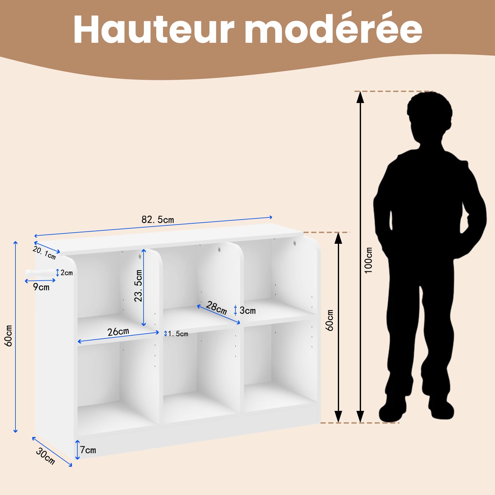 Lestarain Bibliothèque Enfant, Étagère à 6 Compartiments, Meuble Rangement avec Étagères Réglables, pour Chambre d'Enfant, Salle de Jeux, 91,5x30x60cm, Blanc