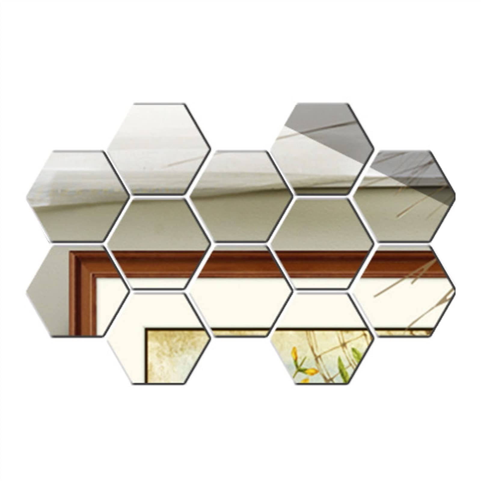12 Pack Hexagon Wall Panel Self-Adhesive Mirror-Like Wall Panels, Peel and Stick Wall Tiles Wallpaper, Acrylic Decorative Wall Covering Panels, Wall Art Backsplash Tile for Home and Office ( Color : S