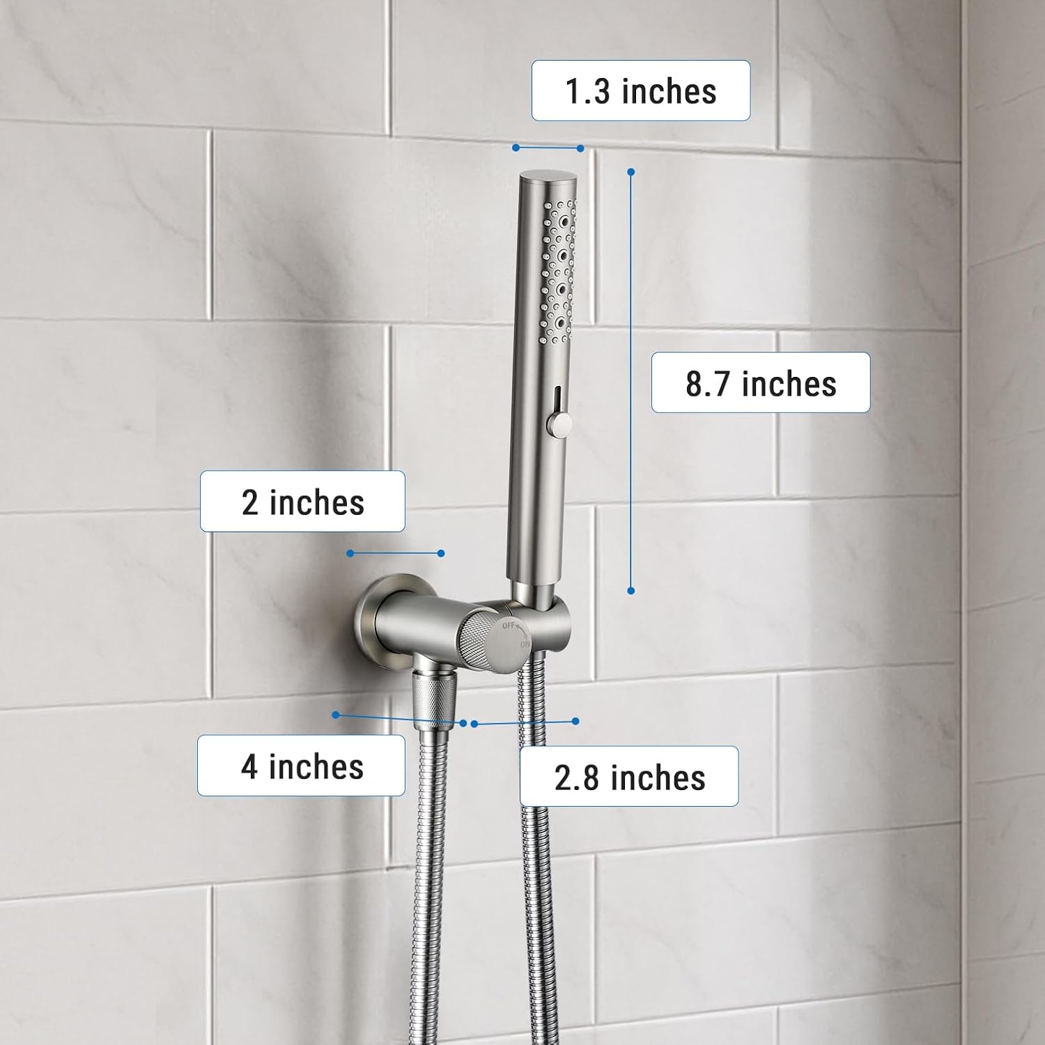 G-Promise All Metal Handheld Shower Set with 3-Function Showerwand, included Handheld Holder to Control on/off Switch and 70 Inch Tangle-Free Stainless Steel Hose Brushed Nicke