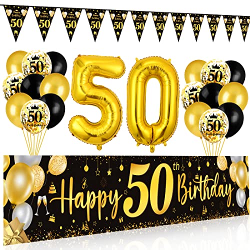 Palloncini 50 Anni Compleanno Nero Oro, Decorazioni 50 Anni Compleanno