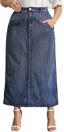 MAOAEAD Jupe longue en jean pour femme - Coutures fines - Bleu - Tendance - Décontractée - Polyvalente - Pour le bureau