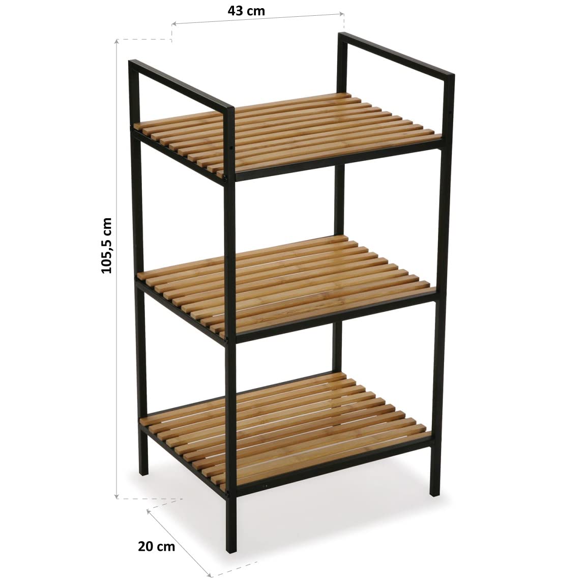 VERSA Willow Mobile Bagno, Mobiletto Bagno Salvaspazio, Mobiletti, Scaffalatura organizzativa a 3 Ripiani, Misure (A x L x l) 70 x 32,5 x 39 cm, bambù e Metallo, Colore Nero