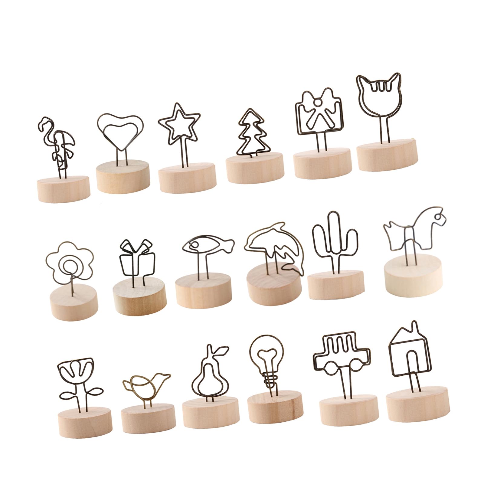 WLNEXT 18Pcs Wood Card Holder with Metal Clip Picture Display Stand Note Memos Holder for Home Desk Decoration Iron Clip
