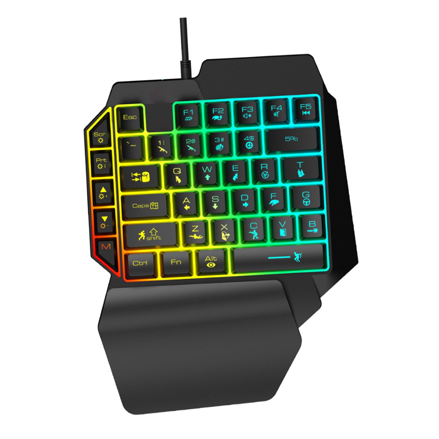 NUOBESTY Teclado Mecánico para Juegos para Zurdos Teclado RGB Retroiluminado Compacto y Portátil Controlador Sola Mano para Móvil Adecuado para Juegos y Entretenimiento 1 Negro
