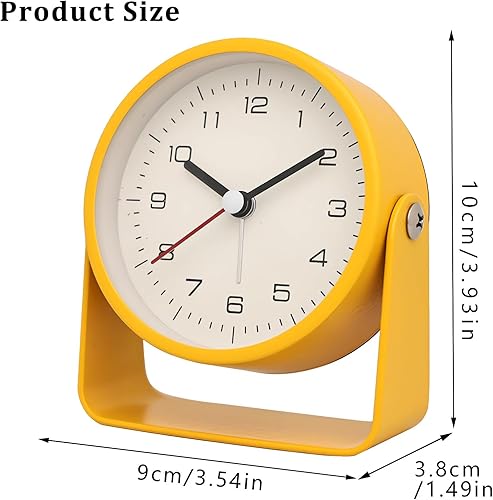 Miniatura 7 de Maxspace Reloj despertador analógico de 3 pulgadas, reloj pequeño silencioso sin tictac, reloj de escritorio de metal giratorio, diseño simple para