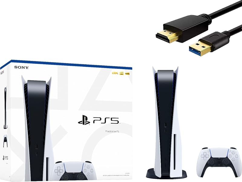 PlayStation 5 Disc Edition 825GB Gaming Console + 1 Wireless Controller for PS5, 8-Core x86-64-AMD Ryzen Zen 2 CPU, 16GB GDDR6, Up to 120FPS, Michooyel HDMI_Cable (Renewed)