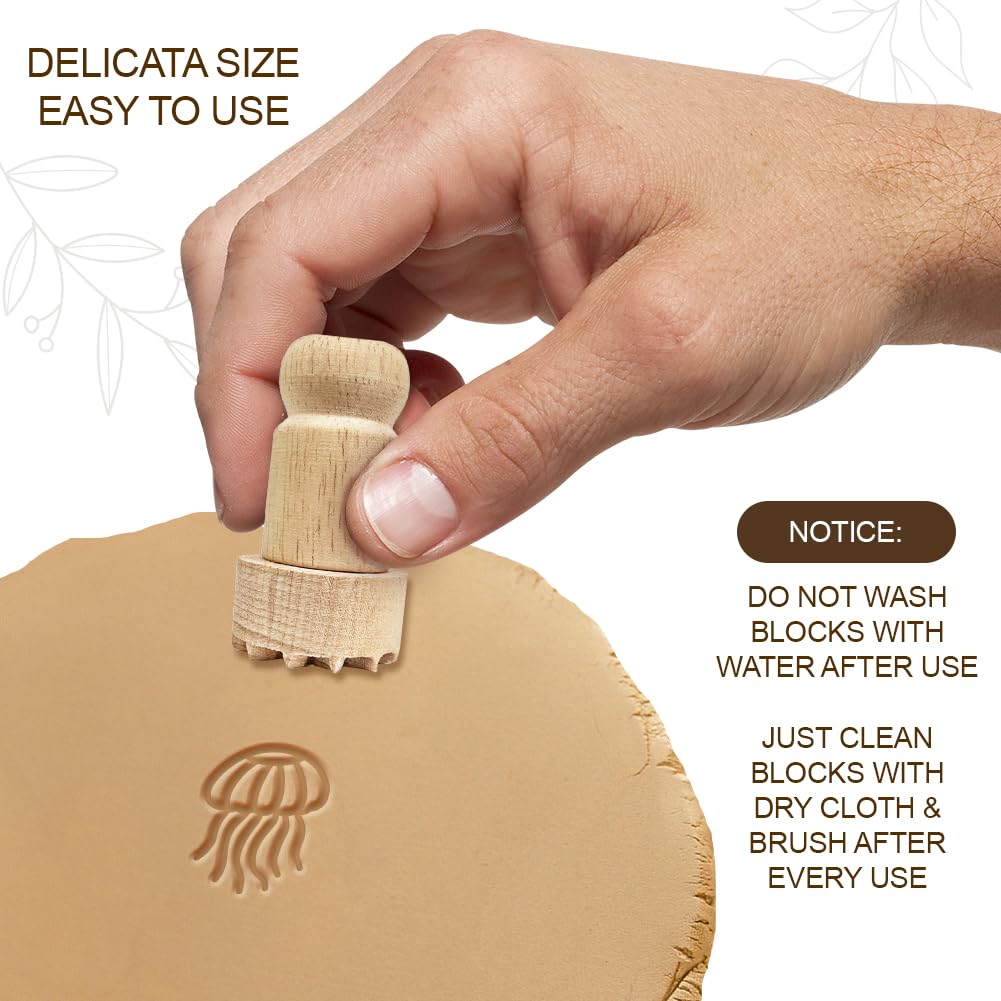 OLYCRAFT Wood Stamps with Handle 4.3x2.3cm Jellyfish Round Stamp Wooden Pottery Stamps for Card Making DIY Craft Letter Diary and Scrapbooking - Image 3