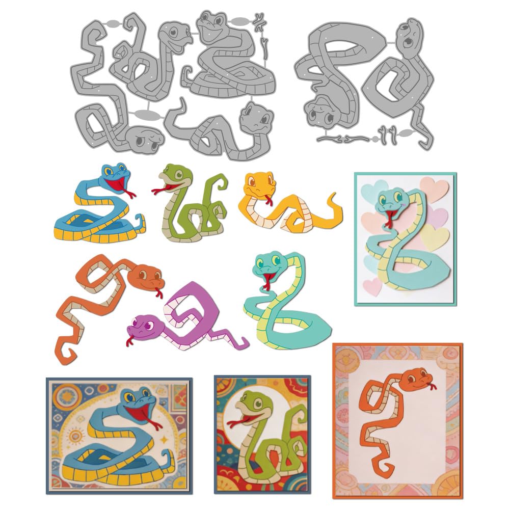 MAYJOYDIY Cartoon Snake Metal Cutting Dies Curved Snake Carbon Steel Stencils Decorative Animal Embossing Template Dies for DIY Paper Craft Card Making Scrapbooking Album Decor
