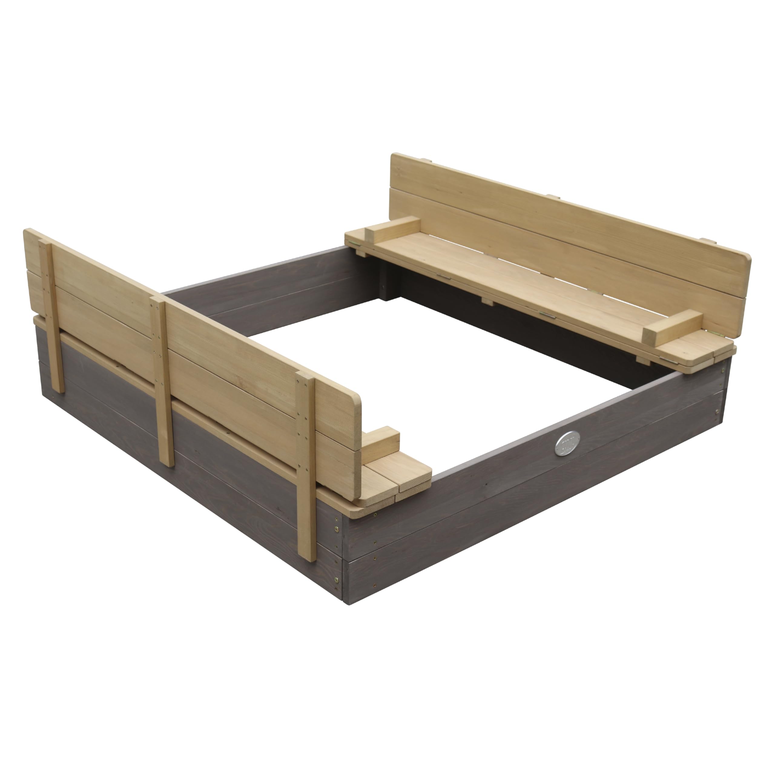 AXI Sandkasten Ella aus Holz mit Deckel XL | Sand Kasten mit Sitzbank & Abdeckung für Kinder in Grau & Braun | 120 x 120 cm