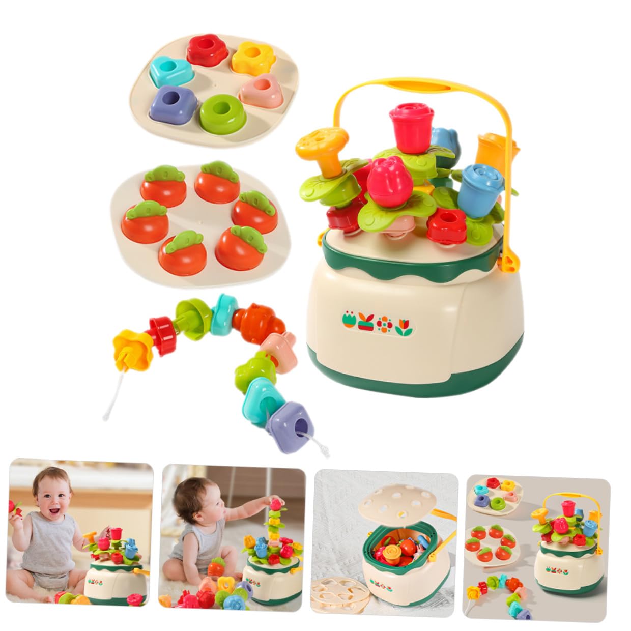 Mikinona Juguete Educativo Sensorial de Ensartar Forma de Cesta de Flores para Entrenamiento de Concentración y Habilidades Motrices Finas Compacto y Seguro para Desarrollo Temprano