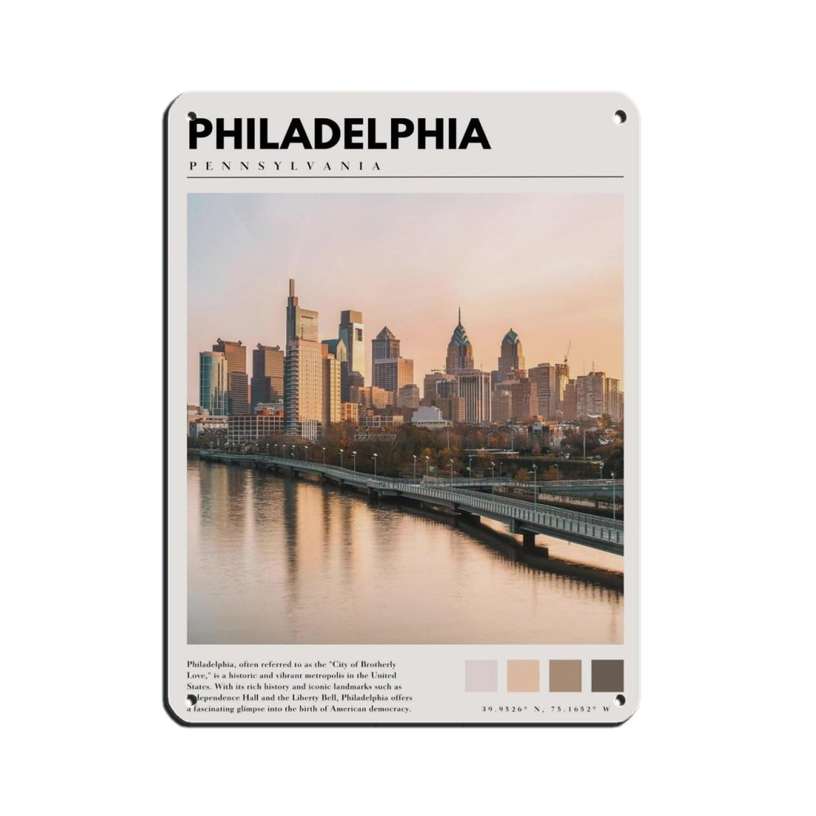 Philadelphia Art Philadelphia Poster Retro Poster Metal Tin Sign Chic Art Retro Iron Painting Bar People Cave Cafe Family Garage Poster Wall Decoration 12x16inch(30x40cm)