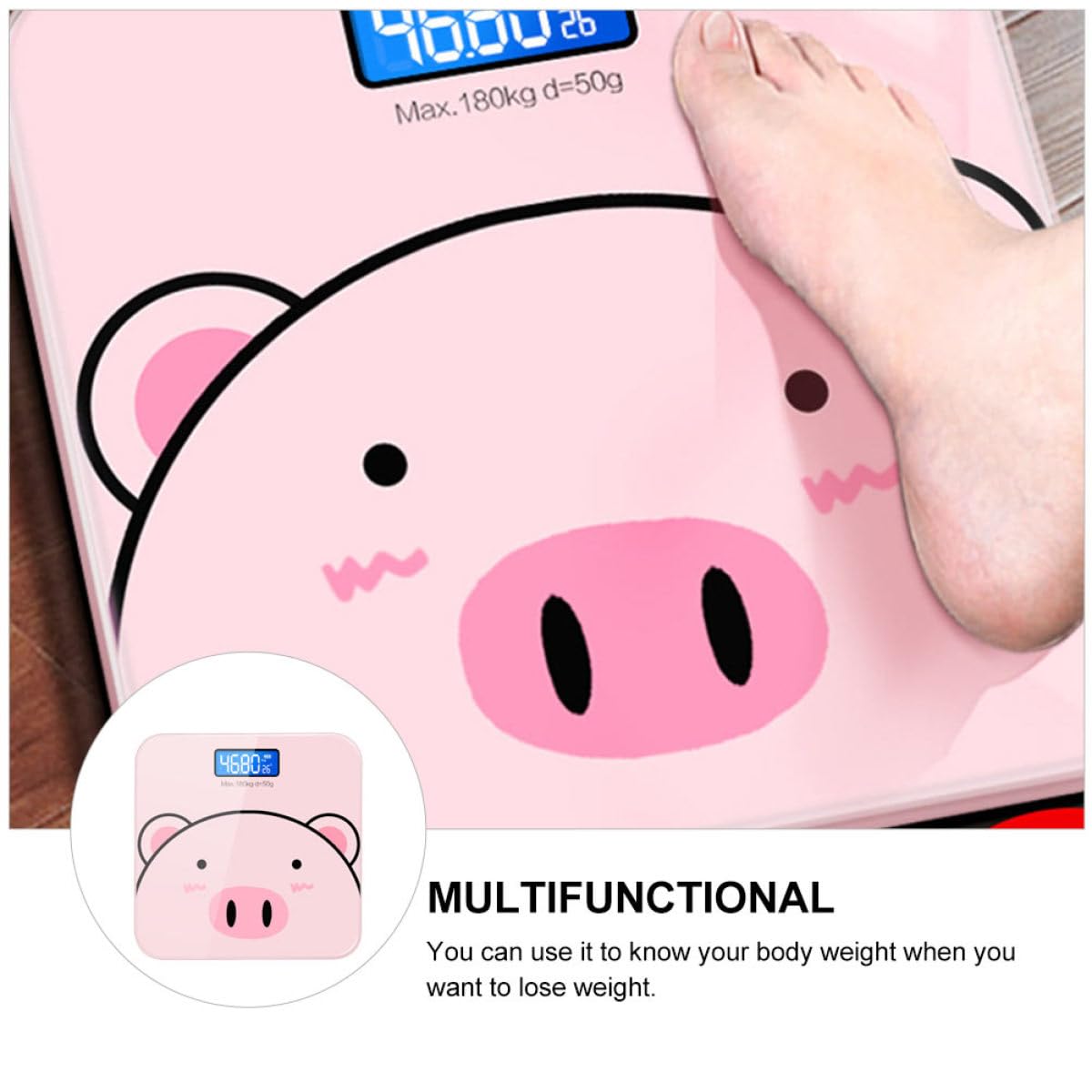 Báscula Digital Electrónica de Peso Corporal Diseño de Dibujos Animados, Vidrio Templado y Carga Usb, Precisión de 2 Decimales para Obsequio a Familiares y Amigos