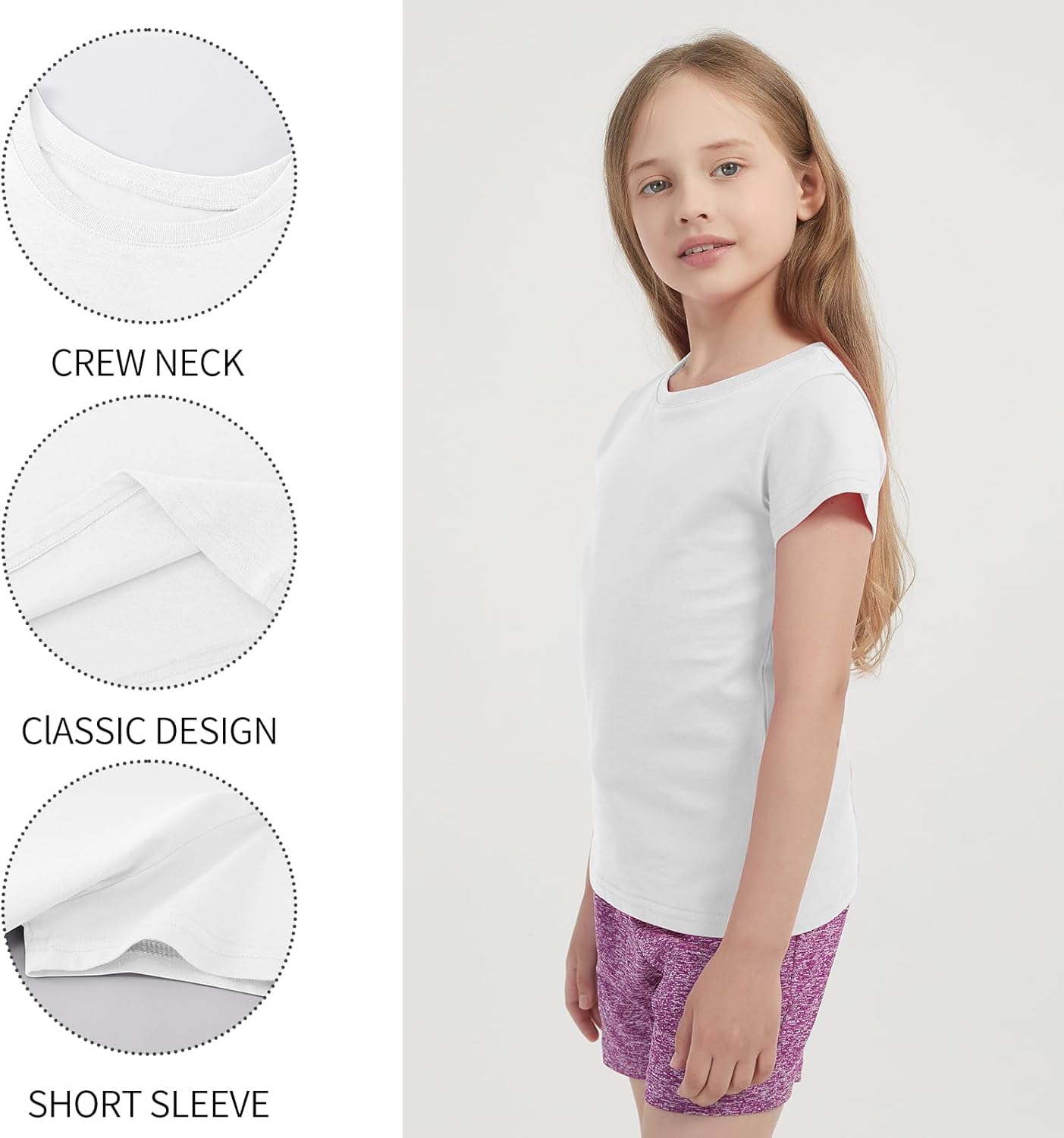 6 Pack Girls/Toddlers Cotton T-Shirts Crewneck Short Sleeve Summer Tops Kids Clothes Tees(2T-14Y) - Image 4