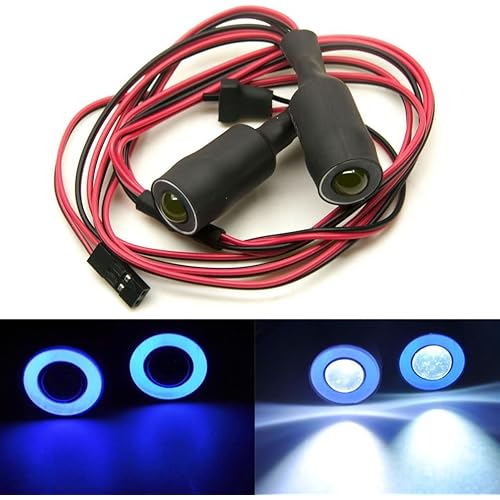 MOHERO 2 LEDs Angel Eyes & Demon Eyes LED Light Headlights for 1/10 RC Model Crawler Cars Headlamps (Blue+White, 13mm)