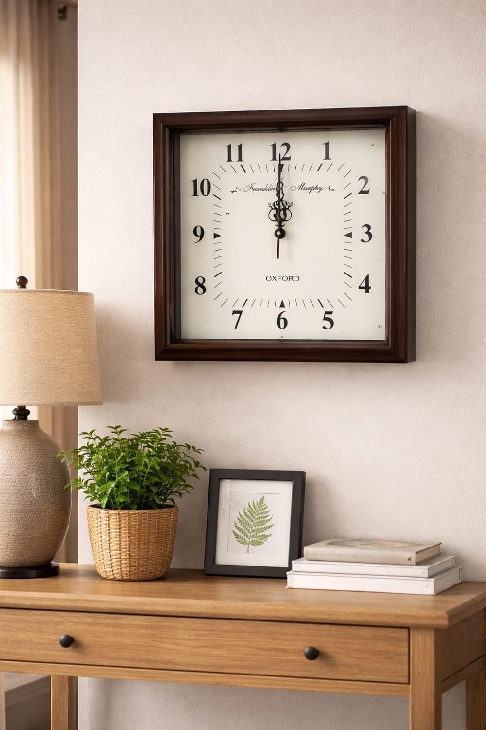 Murphy Vintage Square Wall Clock – Roman Numerals, Classic Wooden Frame, Silent Sweep Movement, Decorative Home & Office Wall Clock (Brown, 12 Inch)-image-22