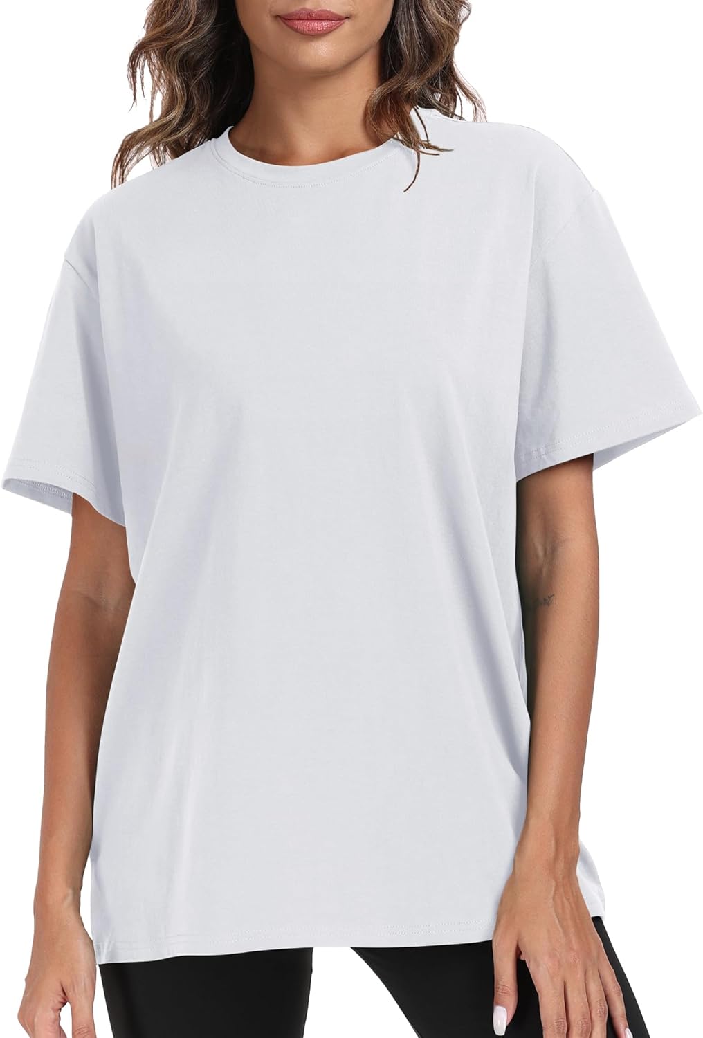 PRIMODA Womens Oversized Short Sleeve T Shirts Trendy Crew Neck Loose Workout Tee Casual Summer Tops Cotton