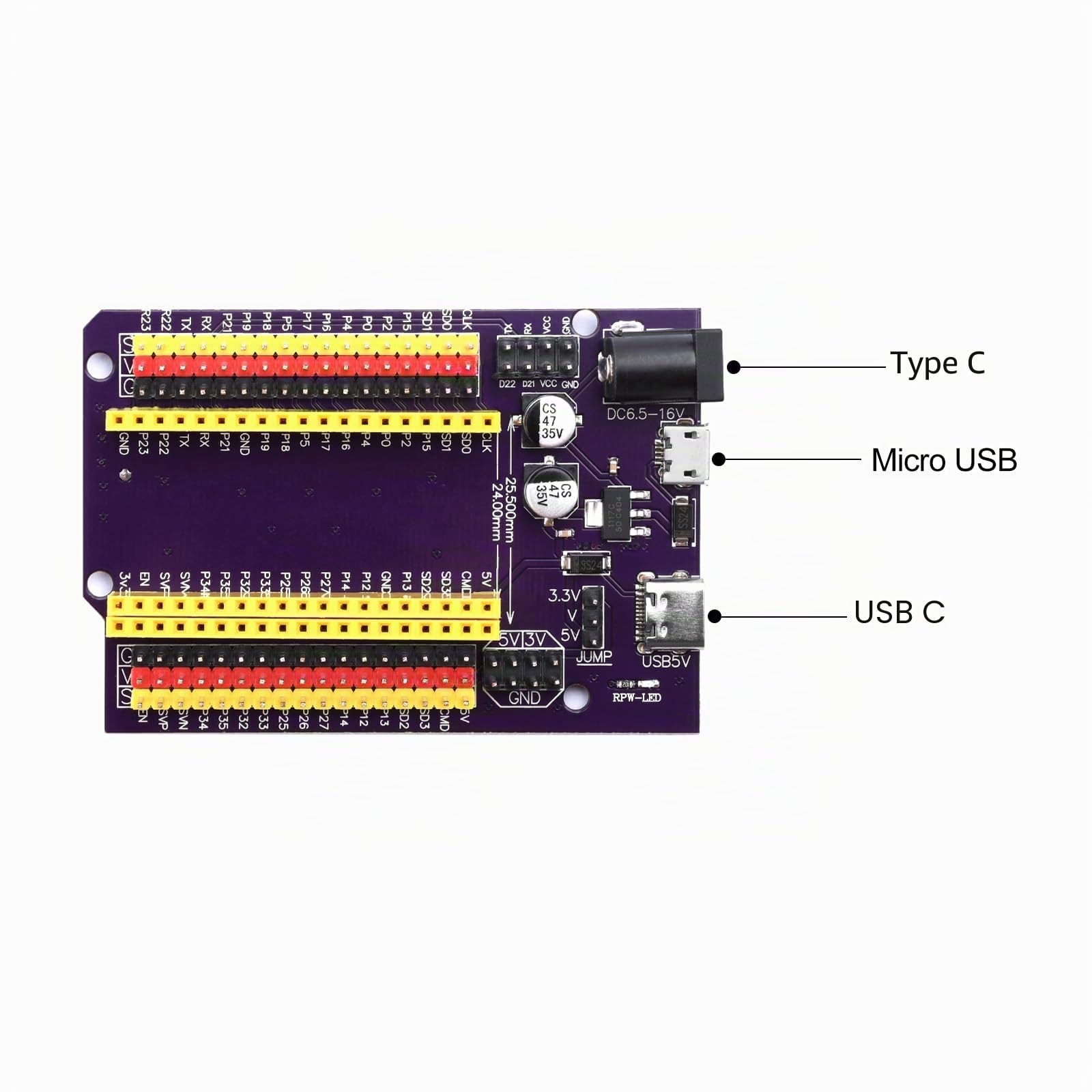 2 Stück 38 Pins ESP32 Breakout Board ESP32 GPIO Extension Board für Pin-Abstand 25,5 mm / 23mm ESP32 Development Board