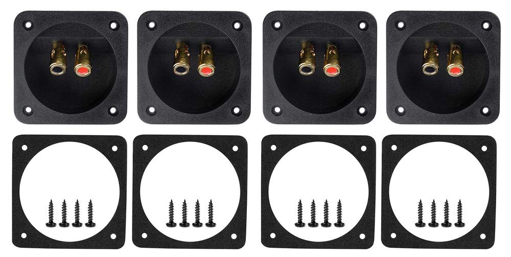 3.1” Square Double Binding Gold Plate Push Spring Loaded Jacks Connector Speaker Box Terminal Cup with Screws (Black - 4pcs)