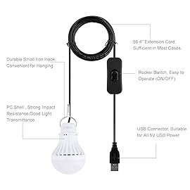 Onite USB LED Light Bulb, Emergency Backup Lighting for Camping, Garage, Power Outage Preparedness, for Portable Power Station & Solar Panel, Outdoor Lantern with Hook & 8.4ft Cord, Warm White (4)