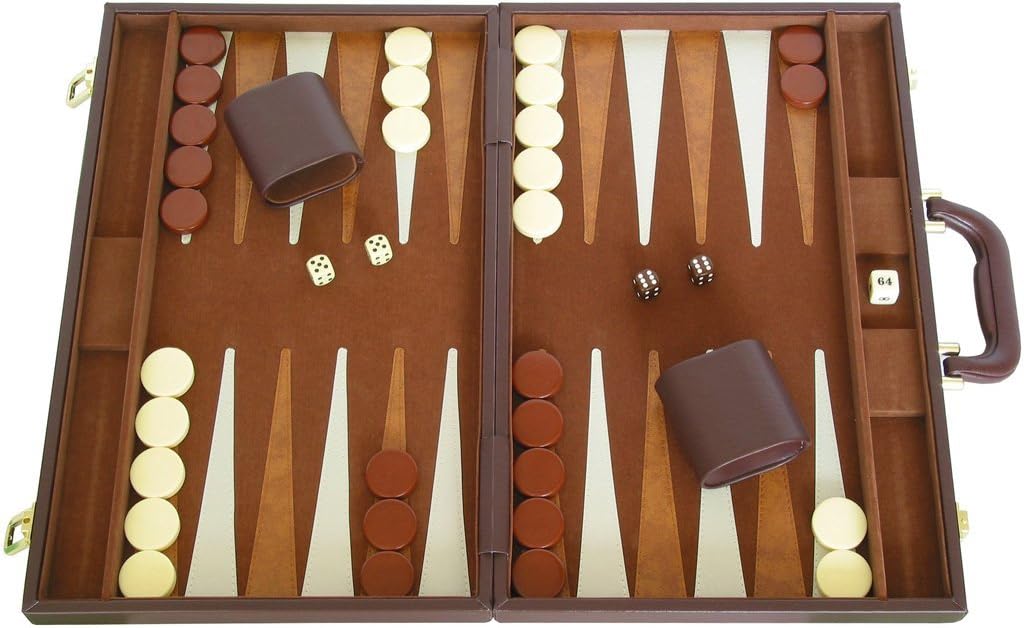 15" Deluxe Backgammon Set - Travel Case - Brown Board - Classic Board Games