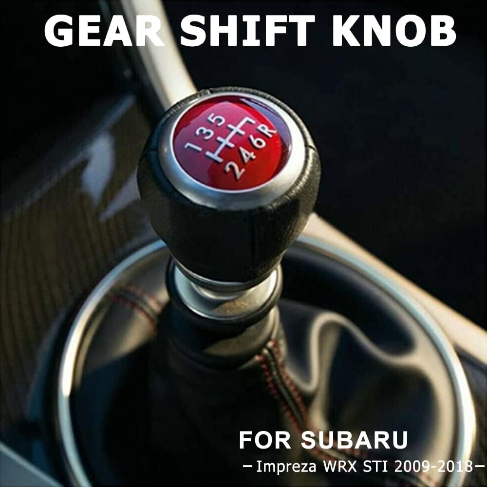 Car-Styling 6 Speed Leather Gear Stick Shift knob for Subaru Impreza WRX STI 2009 2010 2011 2012 2013 2014 2015 2016 2017 2018 (Black Leather red Cover + R Marked Below)