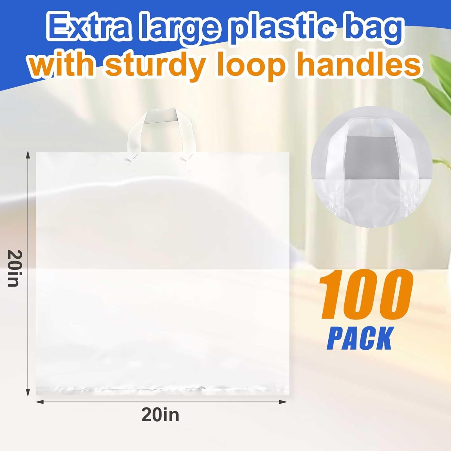Qilery 100 Pack 20" x 20" Large Clear Plastic Shopping Bags with Handles Reusable Merchandise Gift Bags Bulk for Small Business Merchandise Retail Grocery Packaging Gift Giving