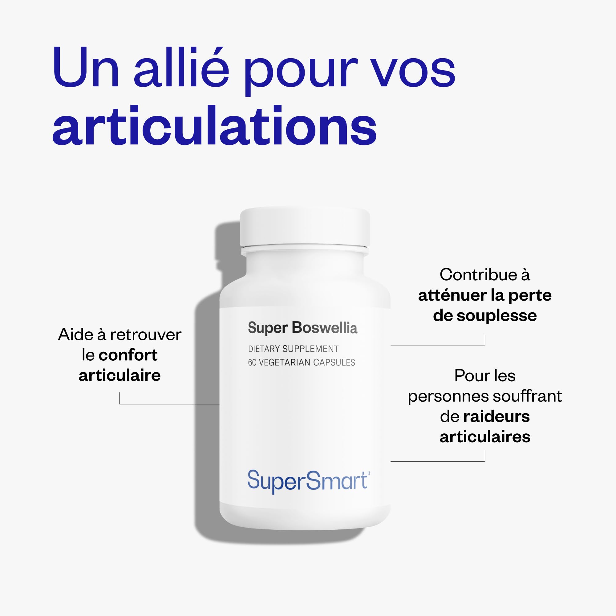 Super Boswellia - Aide à Retrouver Le Confort Articulaire - Anti-inflammatoire - Extrait de Boswellia Serrata Standardisé à 20% d’AKBA - Grande Absorption - Vegan - Sans Gluten - Supersmart