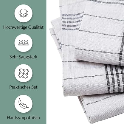Zestri 10er-Set Geschirrtücher 50x70 cm | Anthrazit Weiß kariert | 100% Baumwolle 60g/Stück | Geschirrhandtücher für Küche, Restaurant & Gastronomie | Küchentücher Trockentücher – Bild 6