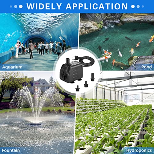 Foto von Mini Water Pump, (1800L/H, 25W) Pond Pump/Fountain Pump/Aquarium Pump, Fountain Pump Maximum Spray Height 2 m, Suction Cups on the Bottom, 1.8 m Plug Cable with 3 Nozzles, Low Noise