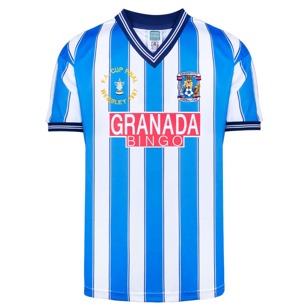 Score Draw Coventry 1987 FA Cup Final Retro Football Shirt Blue/White XX-Large Polyester