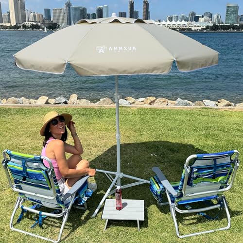 AMMSUN Shade Umbrella, Premium Portable Umbrella with Stand, 6.5ft Lightweight Free Standing Canopy for Sporting Games, Adjustable Instant Sun Protection and Easy to Carry, Beige - Image 3