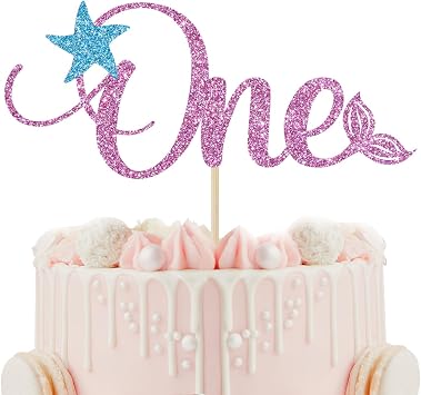Mermaid One Cake Topper, Baby Girl 1st Birthday Decorations, Under The Sea, Mermaid Themed Baby Shower First Birthday Party Decorations, Pink Glitter