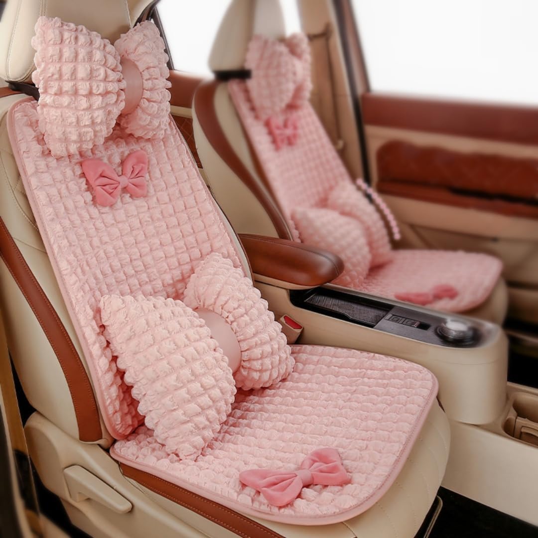 Car Seat Covers Front Seats,Pink Front Car Seat Protector with Cute Bowknot,Universal Carseat Cover Fits for Most Vehicles Cars Vans SUV Truck (Pink, Front-1pcs)