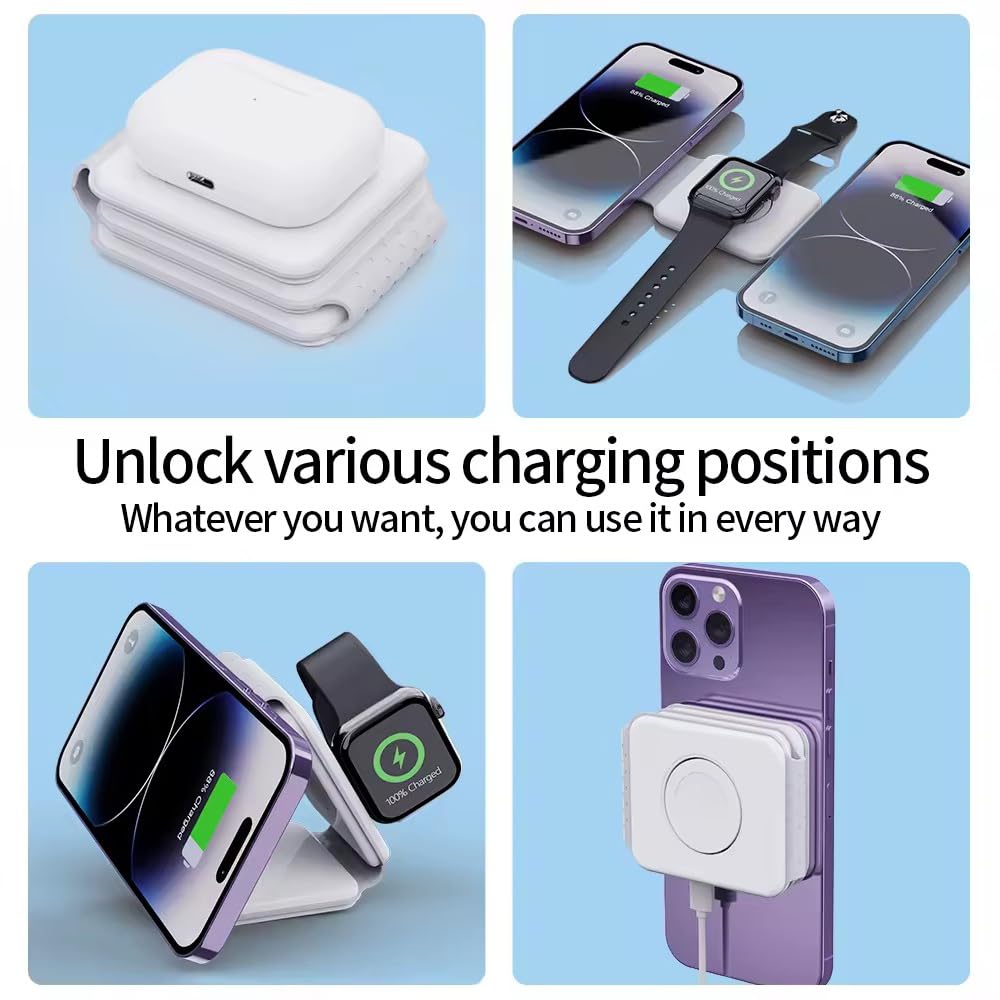 Stacja ładująca 3 w 1 Samaray 15 W, składana, bezprzewodowa ładowarka podróżna 20 W, adapter USB C wchodzi w zakres dostawy!